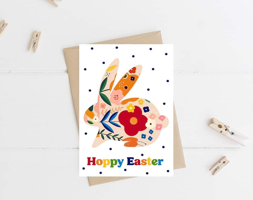 ‘Hoppy Easter’ Floral Bunny Easter Card