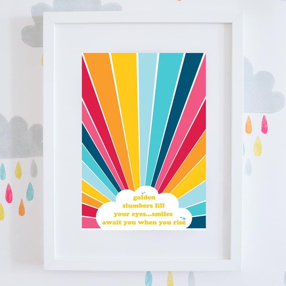 The Beatles ‘Song Quote Golden Slumbers’ Cloud & Rainbow Rays Wall Art