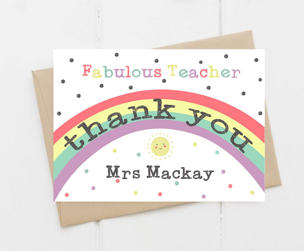 Rainbow & Polka Dot Personalised Thank You Teacher Card