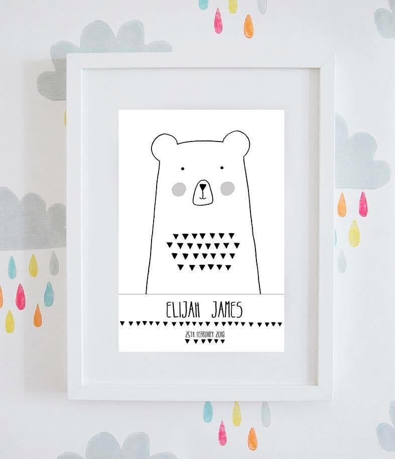 Personalised Little Bear New Baby Gift Print (2 colours available)