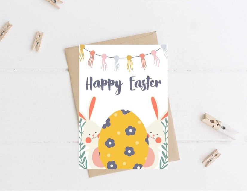 Cute Bunnies & Egg ‘Happy Easter’ Card