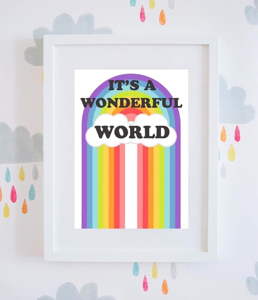 ‘Wonderful World’ Rainbow Cloud Wall Art