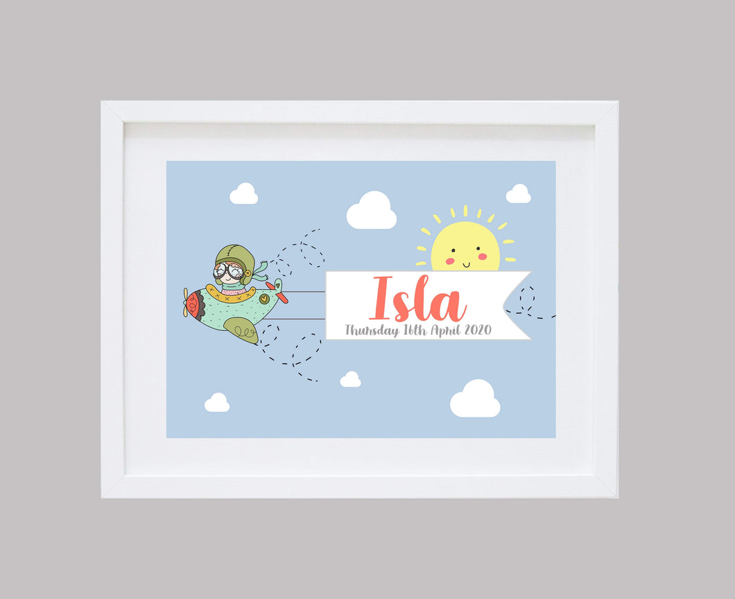 Personalised Little Pilot New Baby Sunshine Wall Art