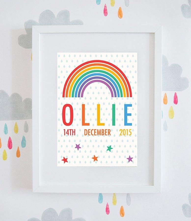 Personalised Rainbow New Baby Wall Art With Date of Birth