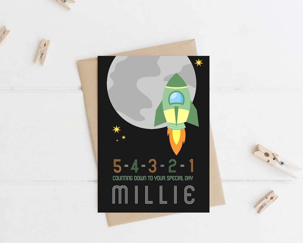 Personalised ‘Countdown’ Space Rocket Card