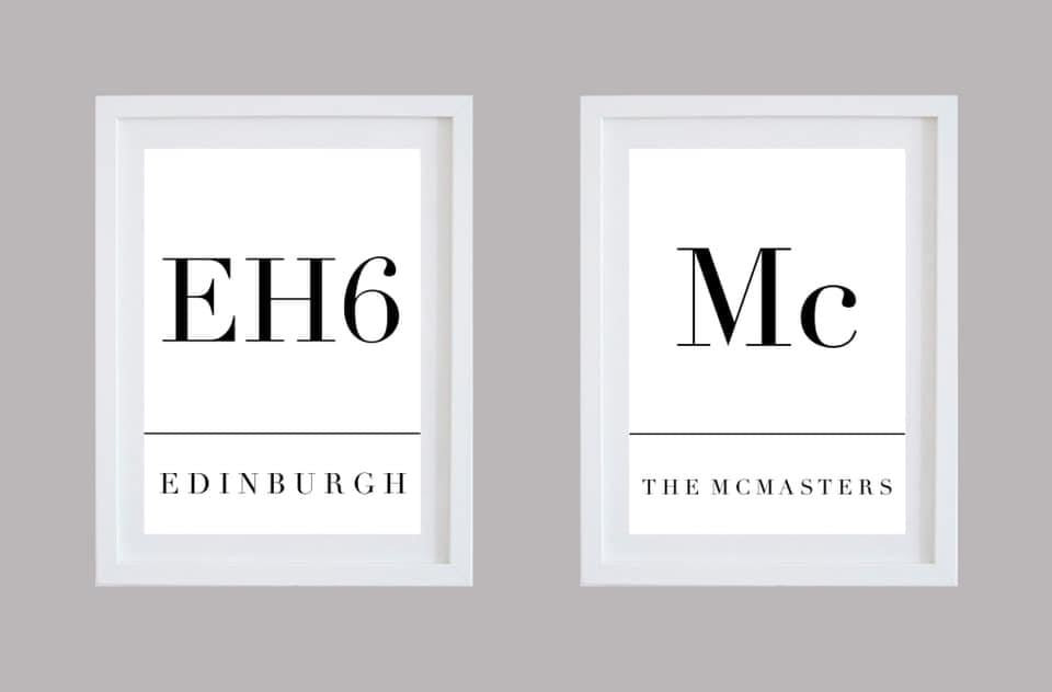 Stylish Personalised Postcode & Surname Wall Art