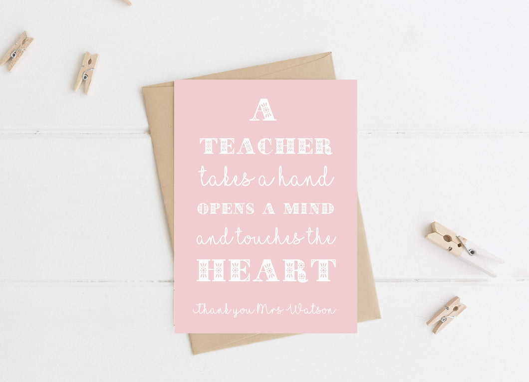 Thank You Teacher Quote Card Pink