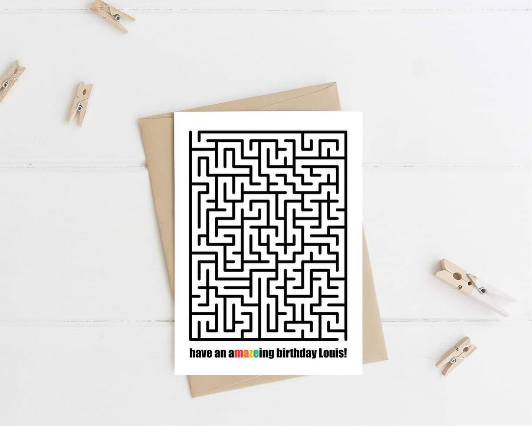 Personalised Maze Card With Real Maze Puzzle