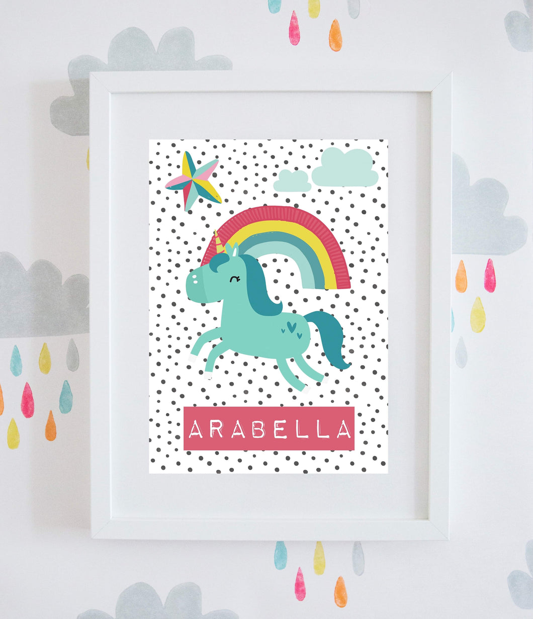 Personalised Rainbow & Unicorn Wall Art