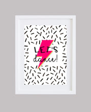 Load image into Gallery viewer, ‘Let’s Dance’ David Bowie’ Quote Lightning Bolt Wall Art (Pink &amp; Green Available)
