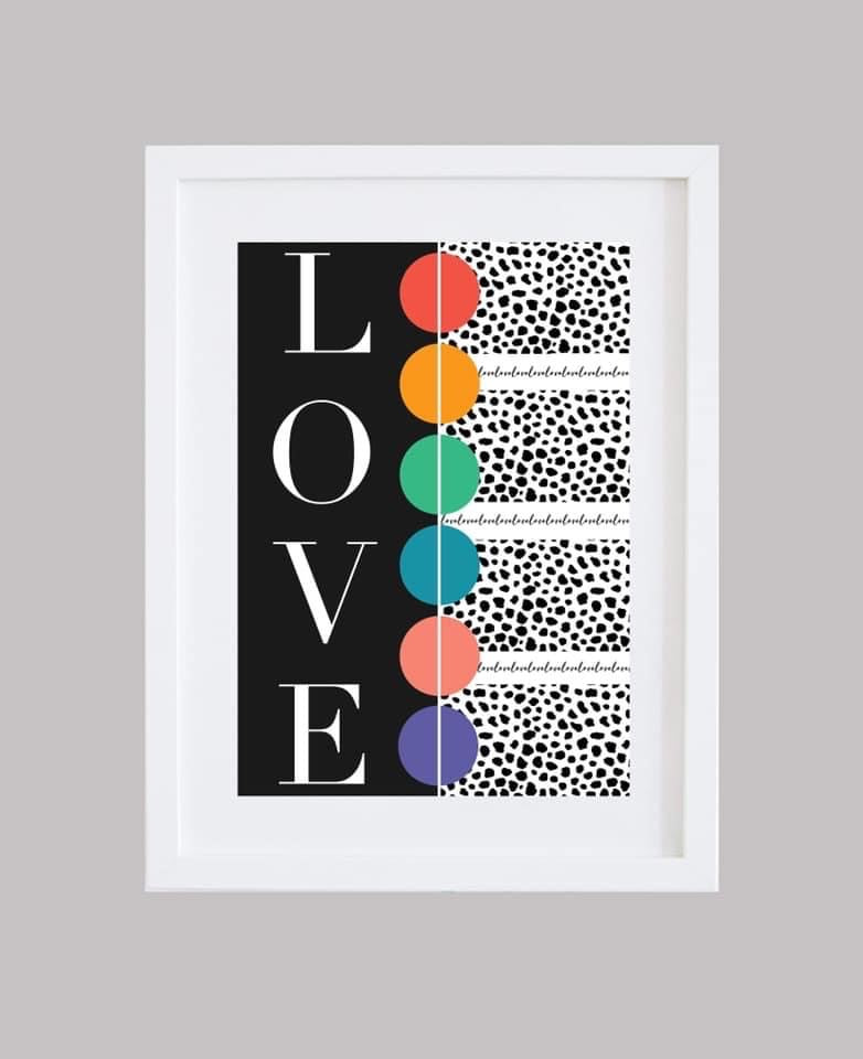 Bright LOVE Modern Wall Art with Dalmatian Print