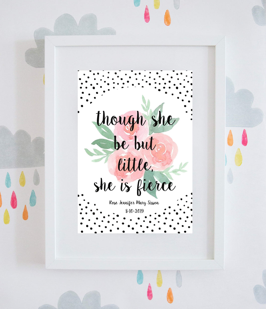 Personalised Shakespeare Quote ‘Fierce’ Floral Wall Art