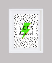 Load image into Gallery viewer, ‘Let’s Dance’ David Bowie’ Quote Lightning Bolt Wall Art (Pink &amp; Green Available)
