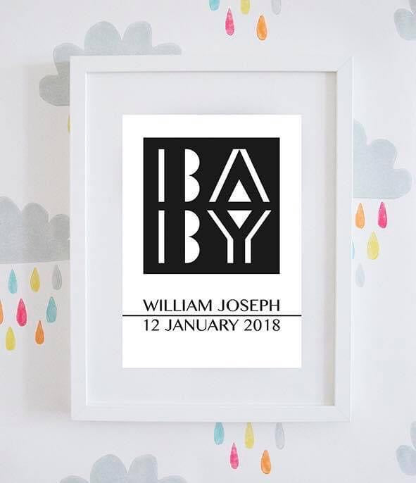 Personalised Modern New Baby Monochrome Wall Art