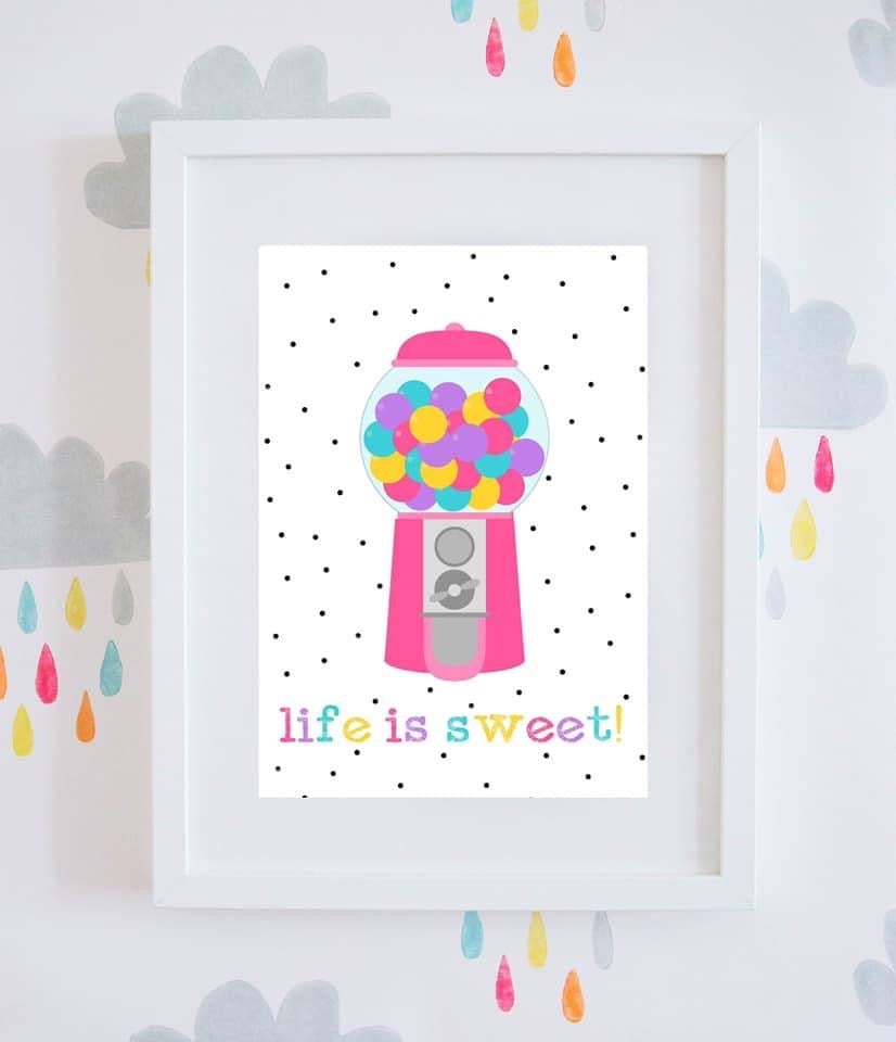 ‘Life Is Sweet!’ Bright Gumball Machine Wall Art