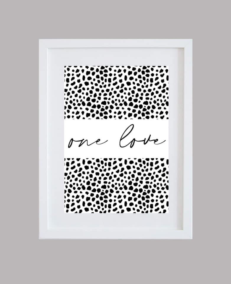 ‘One Love’ Monochrome Dalmatian Print Wall Art