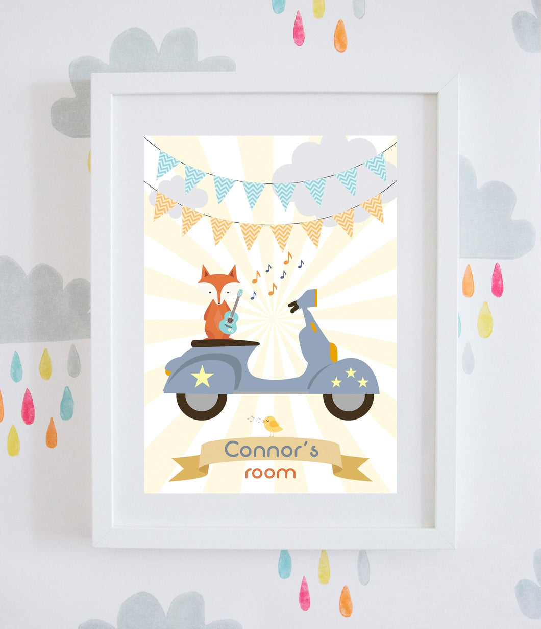 Personalised Little Fox & Scooter Wall Art